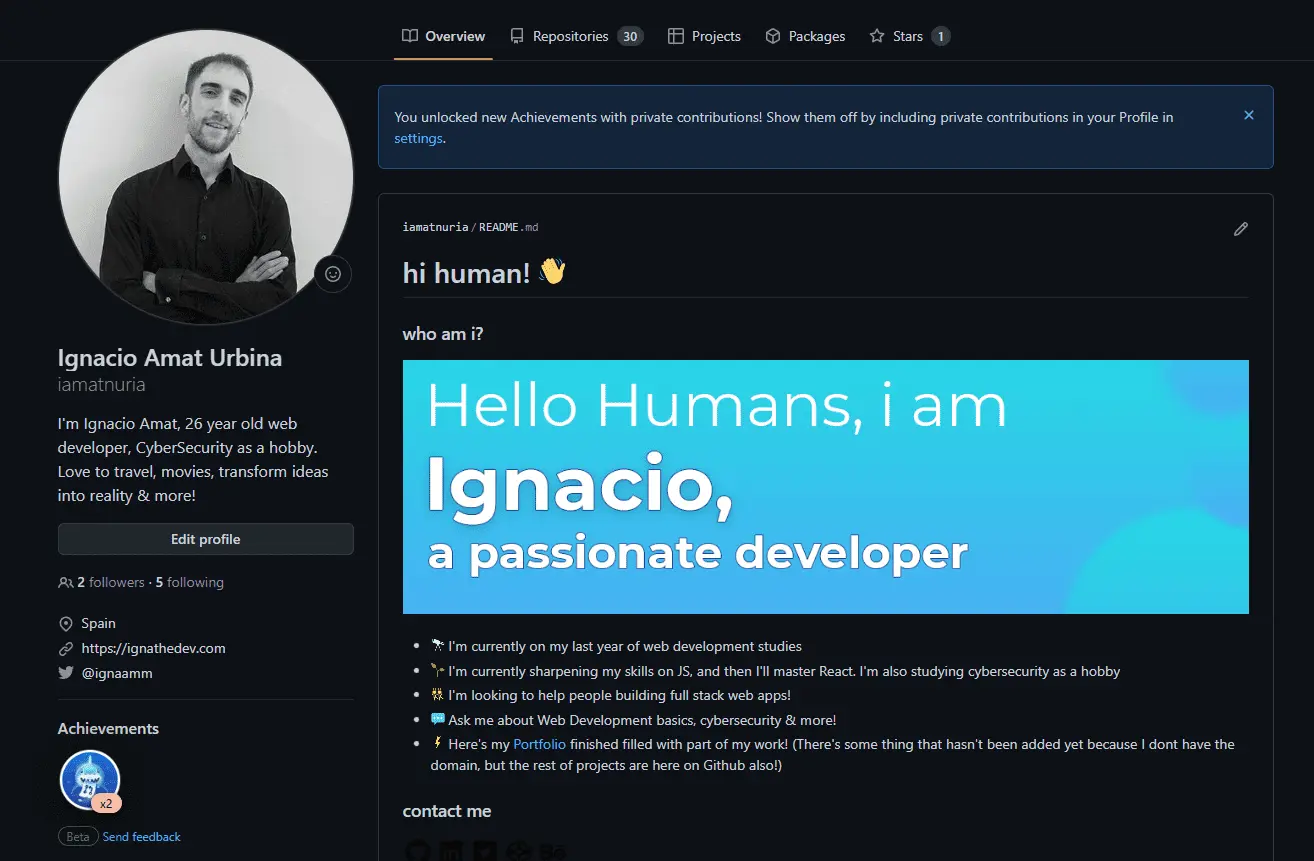 Screenshot of my GitHub profile