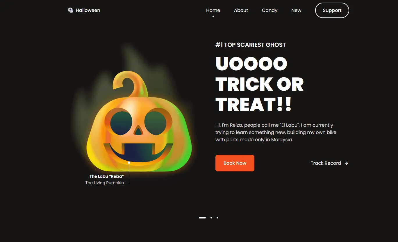 Screenshot of a Halloween-themed website